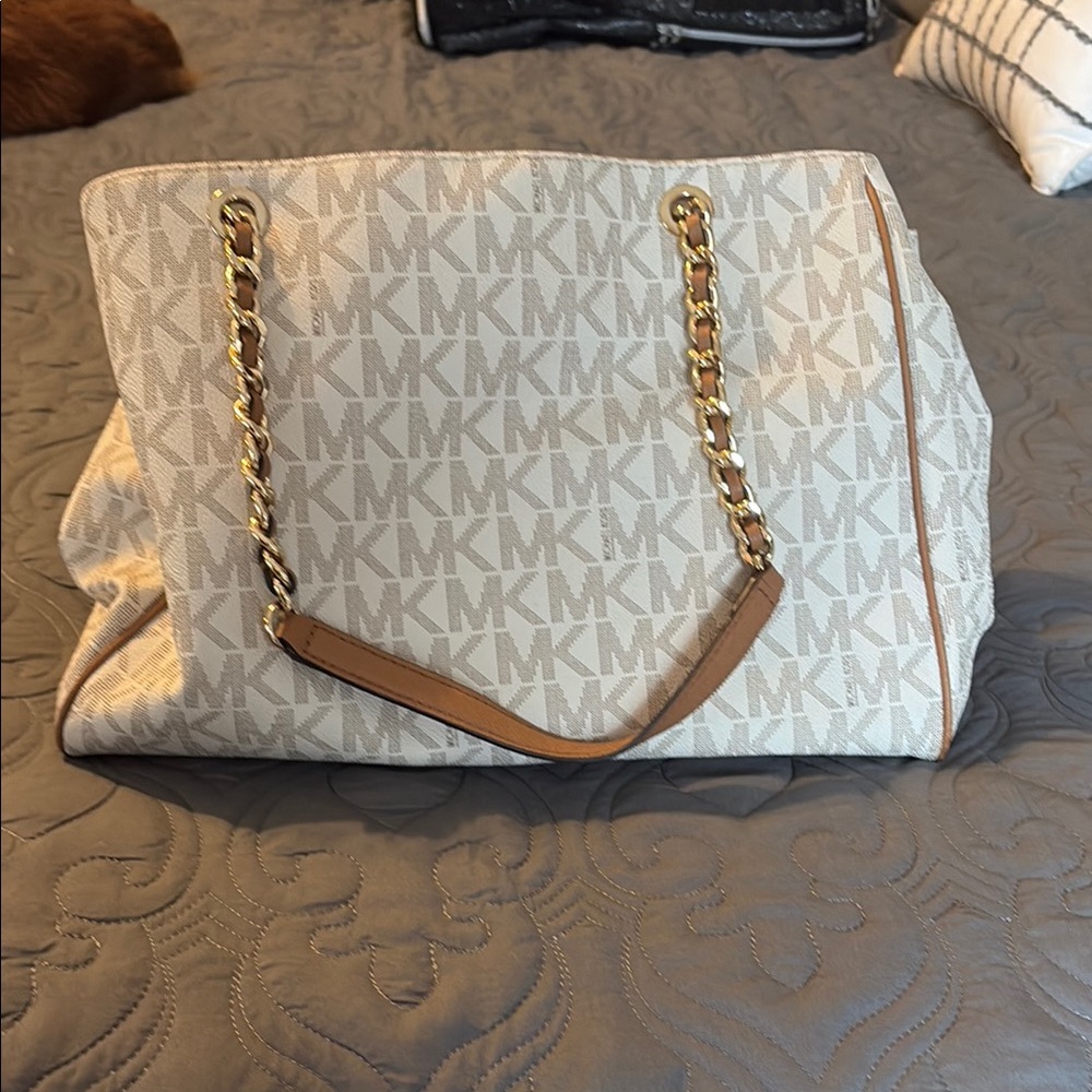 Michael Kors Cream and Brown Monogram Tote